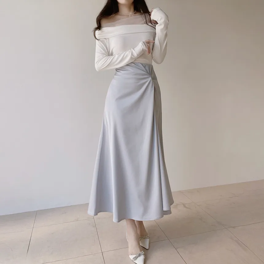 シルキーツイストフレアロングウエストゴムスカート | mirangmirang | 詳細画像32