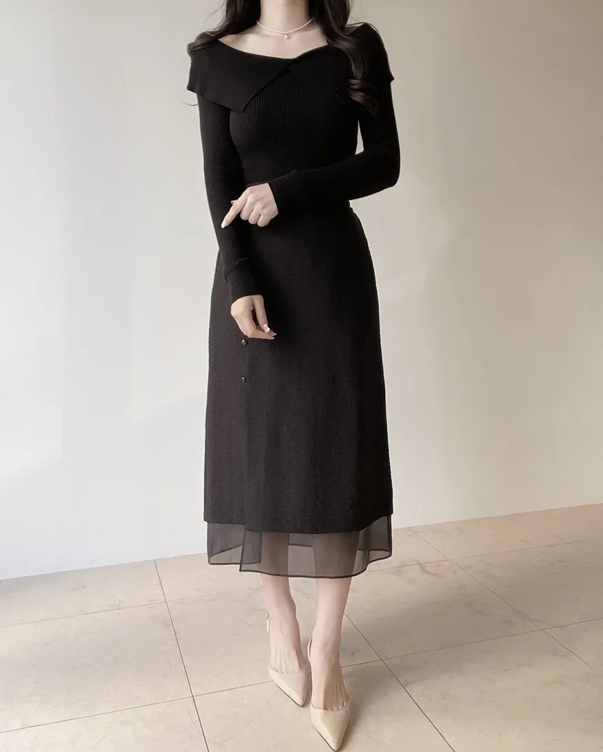 スリットバックゴムレイヤード風フェイクボタン刺繍スカート | mirangmirang | 詳細画像18