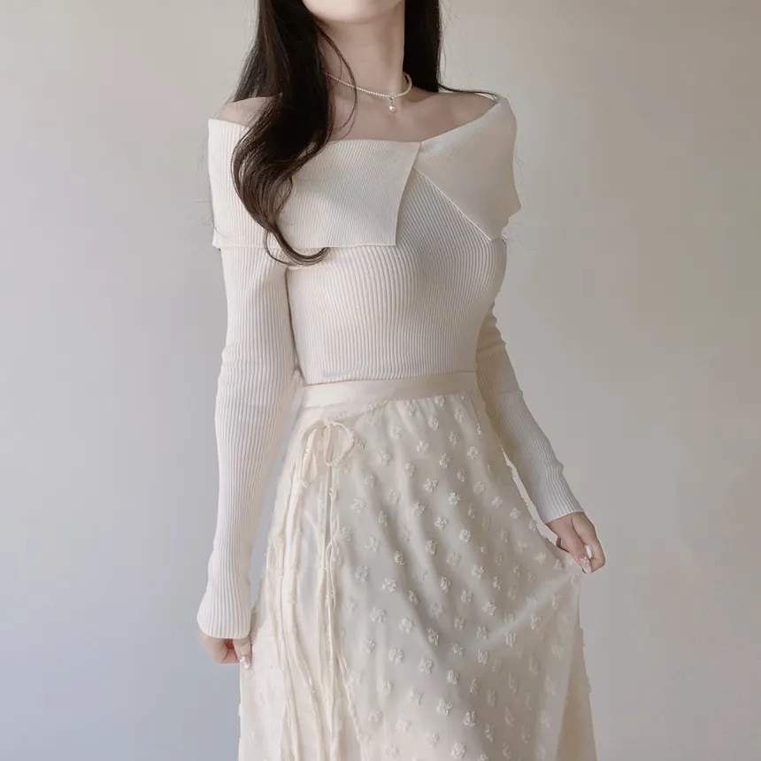 ラップ調リボン(固定)サイドジップロング花柄刺繍スカート | mirangmirang | 詳細画像8