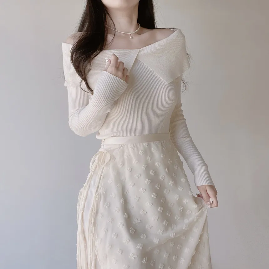 ラップ調リボン(固定)サイドジップロング花柄刺繍スカート | mirangmirang | 詳細画像9