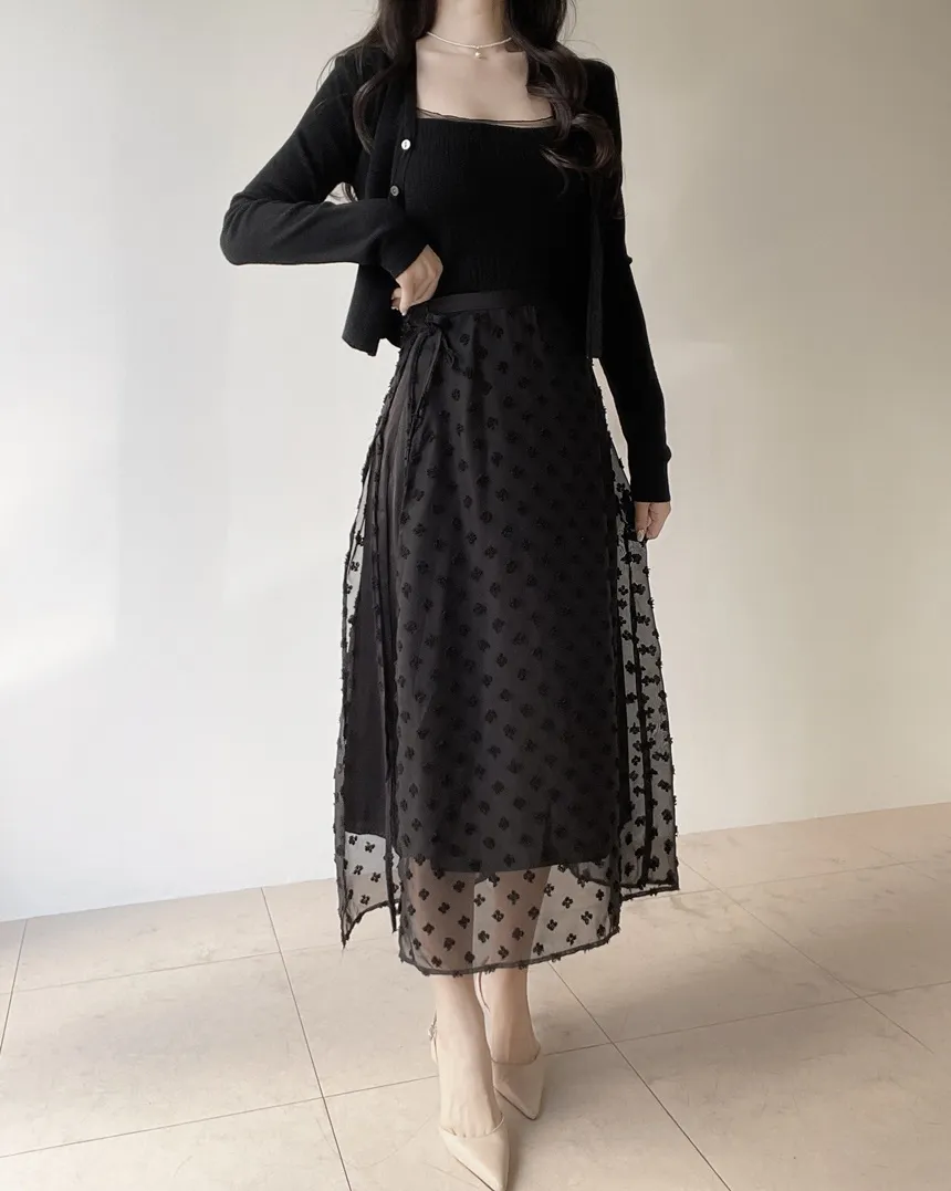 ラップ調リボン(固定)サイドジップロング花柄刺繍スカート | mirangmirang | 詳細画像14