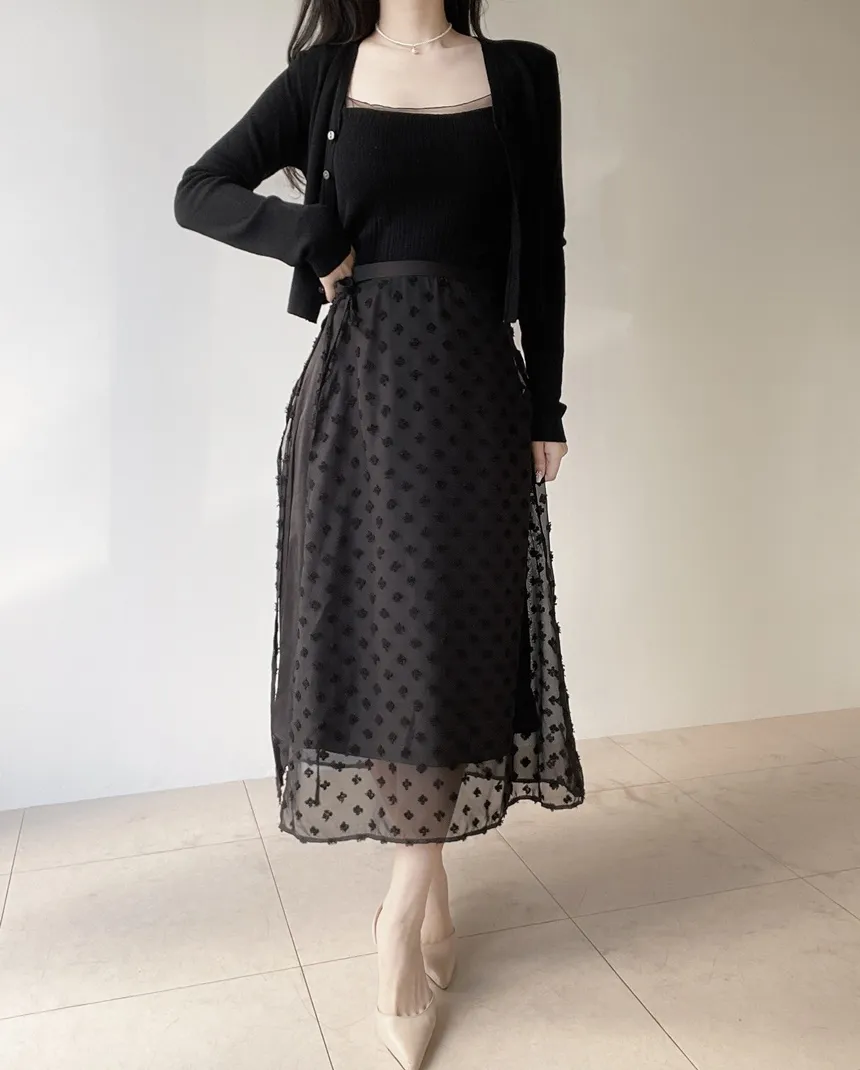 ラップ調リボン(固定)サイドジップロング花柄刺繍スカート | mirangmirang | 詳細画像18