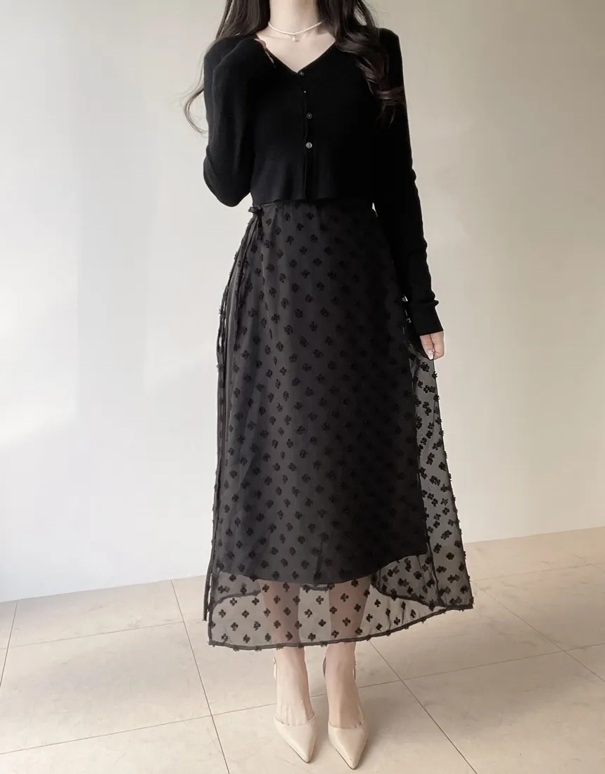 ラップ調リボン(固定)サイドジップロング花柄刺繍スカート | mirangmirang | 詳細画像19