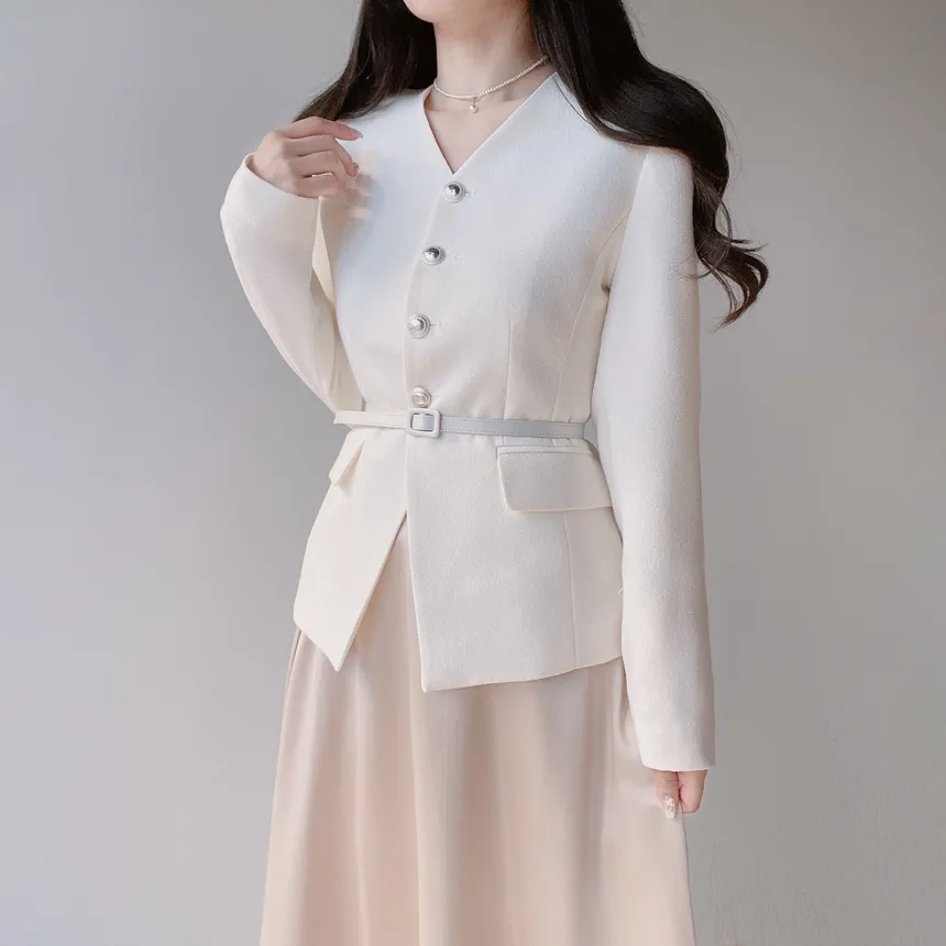 ツイードVネック肩パッドフェイクポケットジャケット | mirangmirang | 詳細画像18