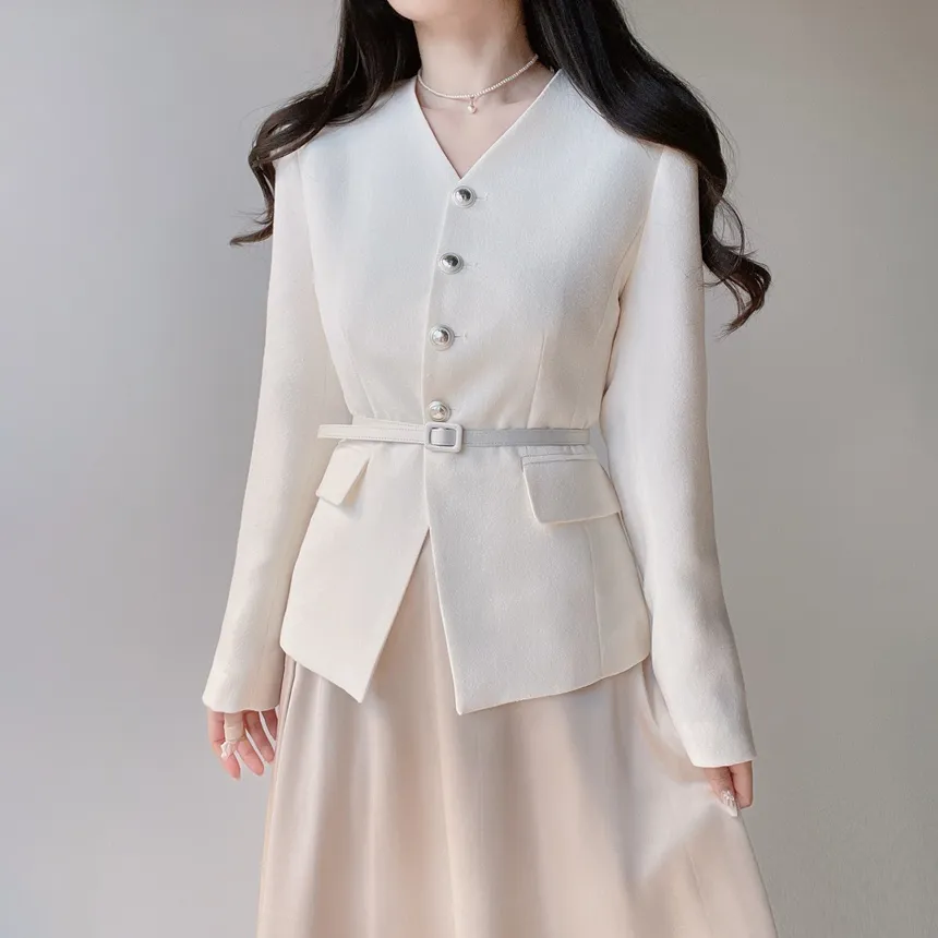 ツイードVネック肩パッドフェイクポケットジャケット | mirangmirang | 詳細画像19