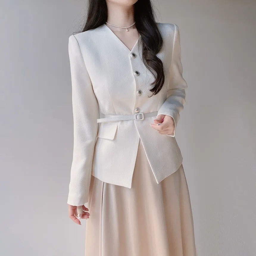 ツイードVネック肩パッドフェイクポケットジャケット | mirangmirang | 詳細画像20