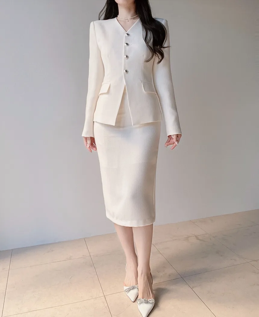 ツイードVネック肩パッドフェイクポケットジャケット | mirangmirang | 詳細画像28