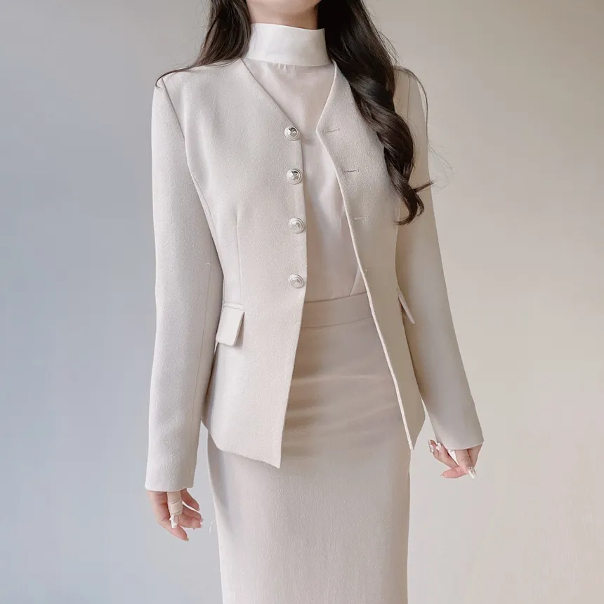 ツイードVネック肩パッドフェイクポケットジャケット | mirangmirang | 詳細画像29