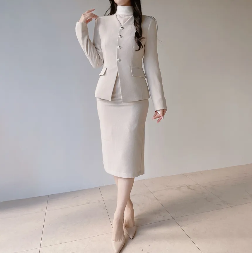 ツイードVネック肩パッドフェイクポケットジャケット | mirangmirang | 詳細画像31