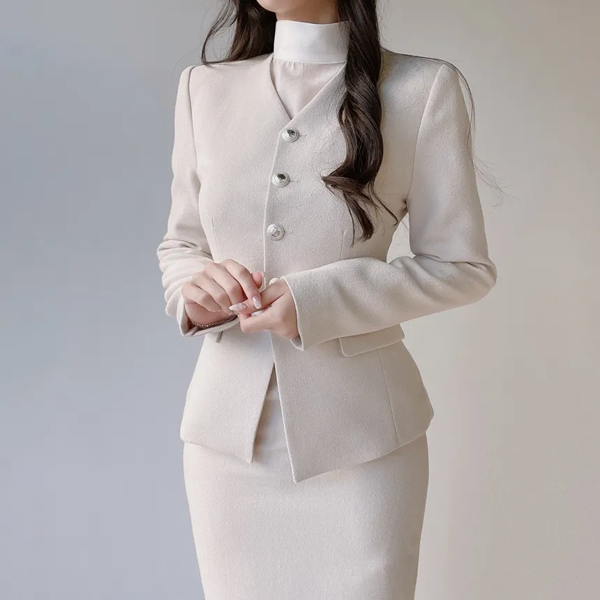 ツイードVネック肩パッドフェイクポケットジャケット | mirangmirang | 詳細画像32