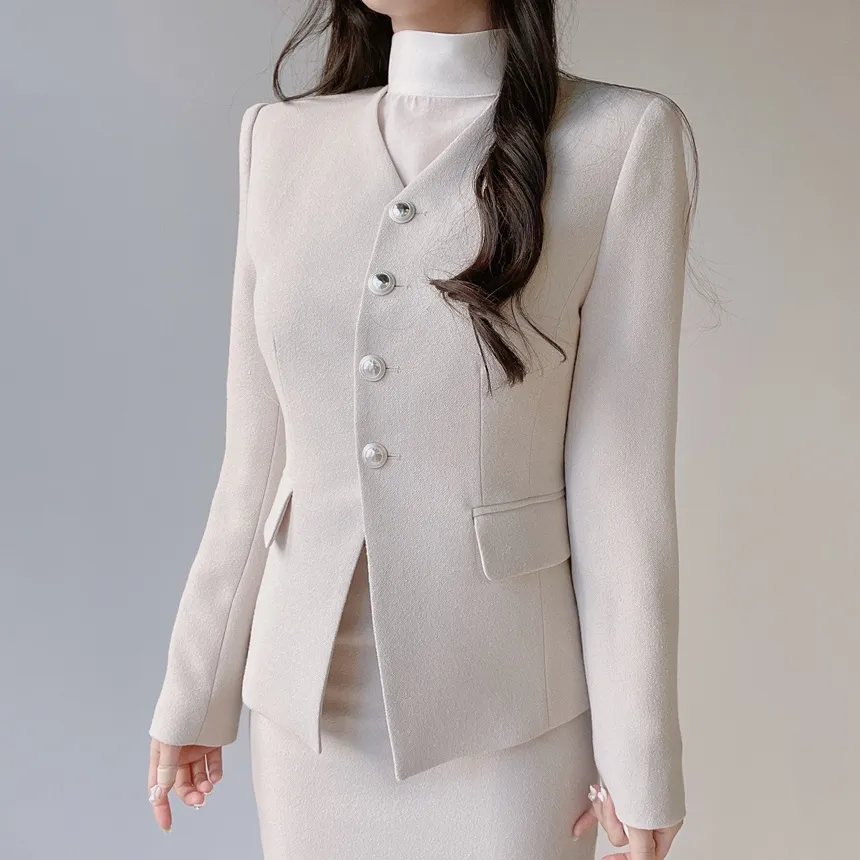 ツイードVネック肩パッドフェイクポケットジャケット | mirangmirang | 詳細画像33