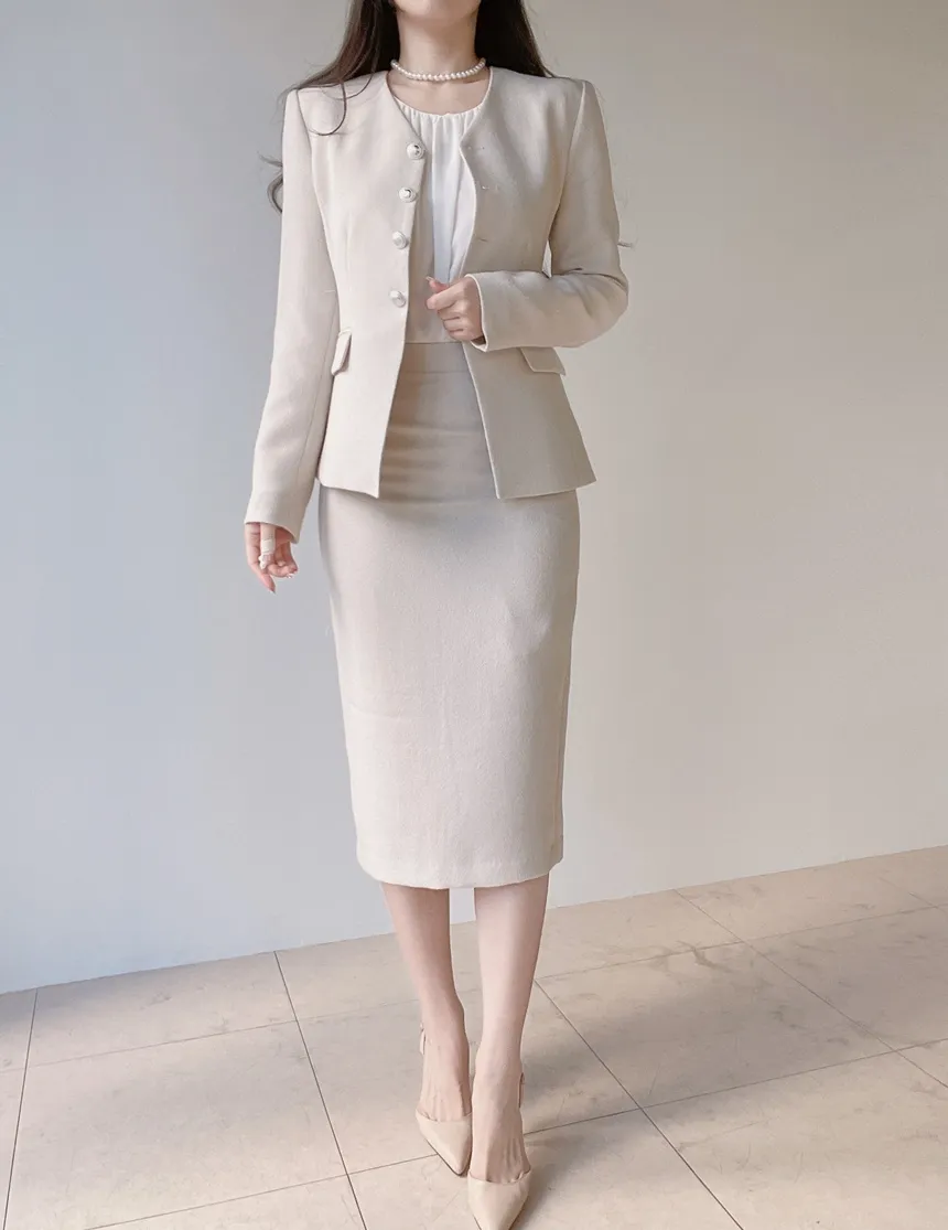 ツイードVネック肩パッドフェイクポケットジャケット | mirangmirang | 詳細画像48