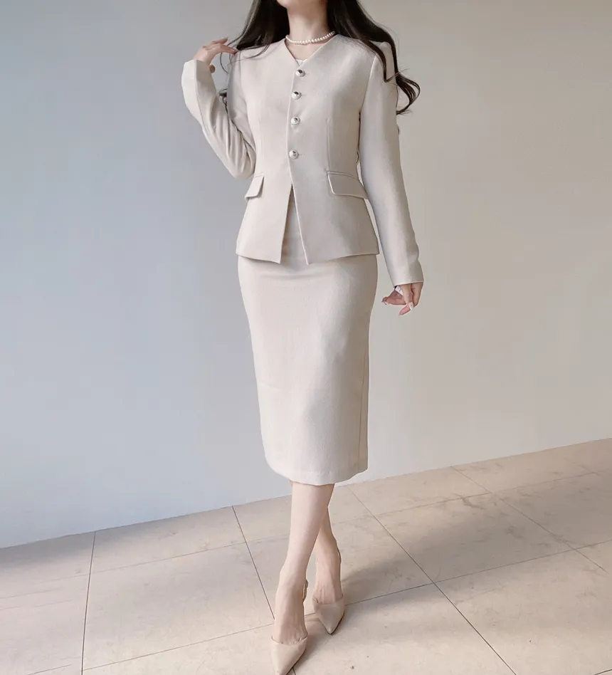 ツイードVネック肩パッドフェイクポケットジャケット | mirangmirang | 詳細画像51