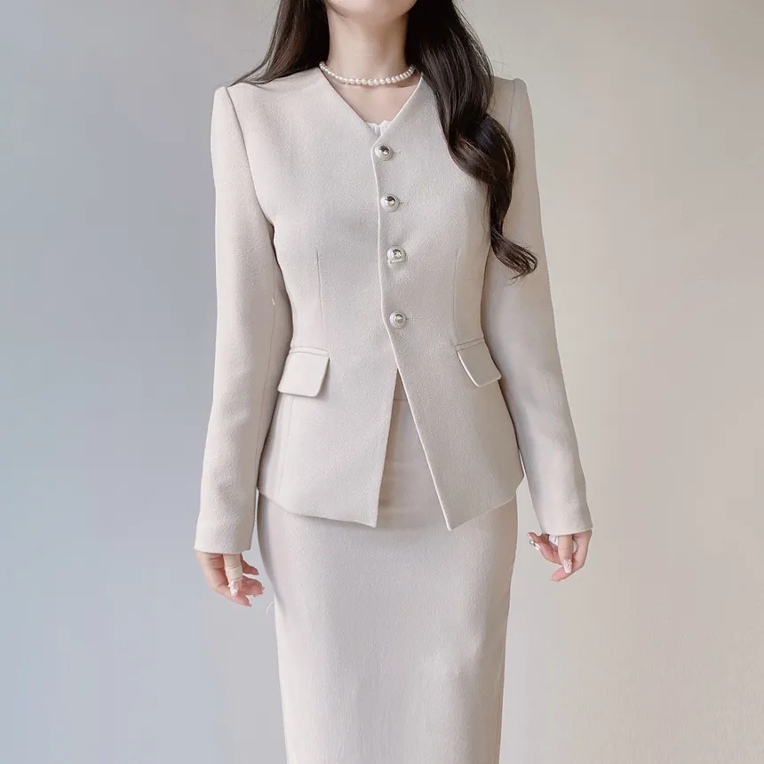 ツイードVネック肩パッドフェイクポケットジャケット | mirangmirang | 詳細画像54