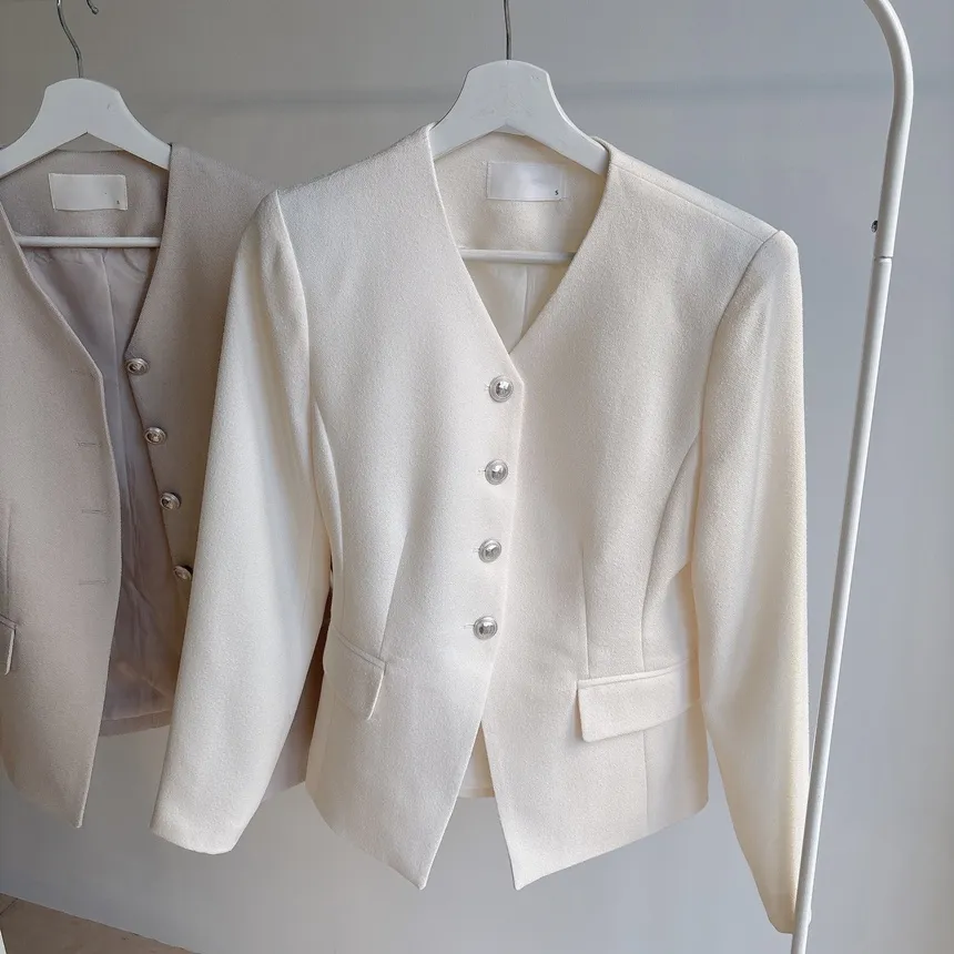 ツイードVネック肩パッドフェイクポケットジャケット | mirangmirang | 詳細画像64