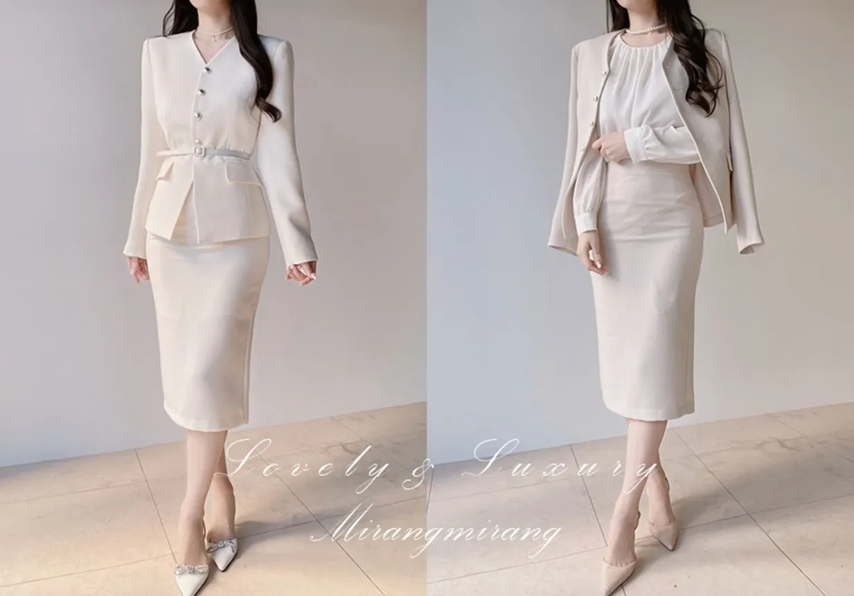 ツイードHラインミディスリットシンプルスカート | mirangmirang | 詳細画像1