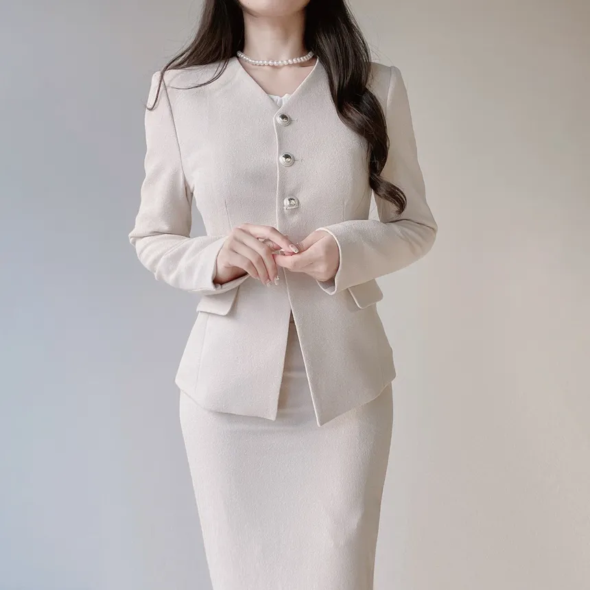 ツイードHラインミディスリットシンプルスカート | mirangmirang | 詳細画像53