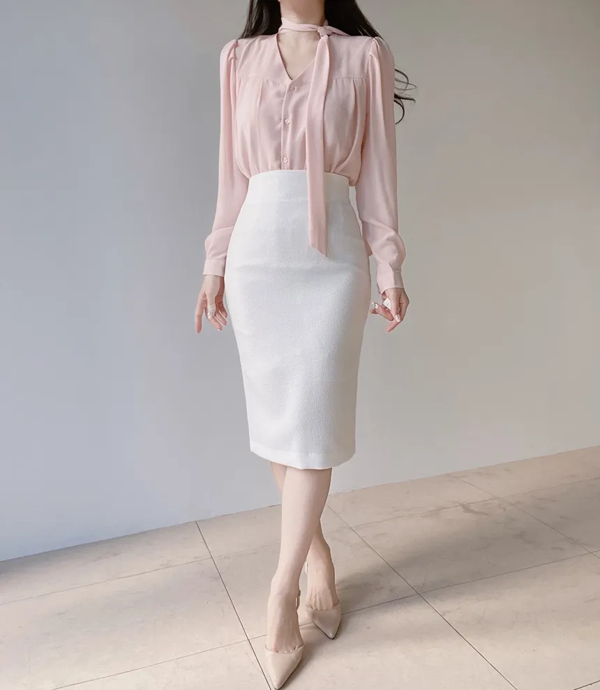 ツイードラウンドネックパール調ボタン肩パッドペプラムジャケットスカーフ付 | mirangmirang | 詳細画像17