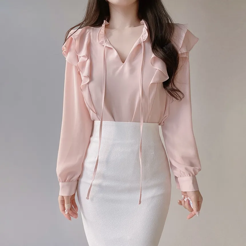 ツイードラウンドネックパール調ボタン肩パッドペプラムジャケットスカーフ付 | mirangmirang | 詳細画像19