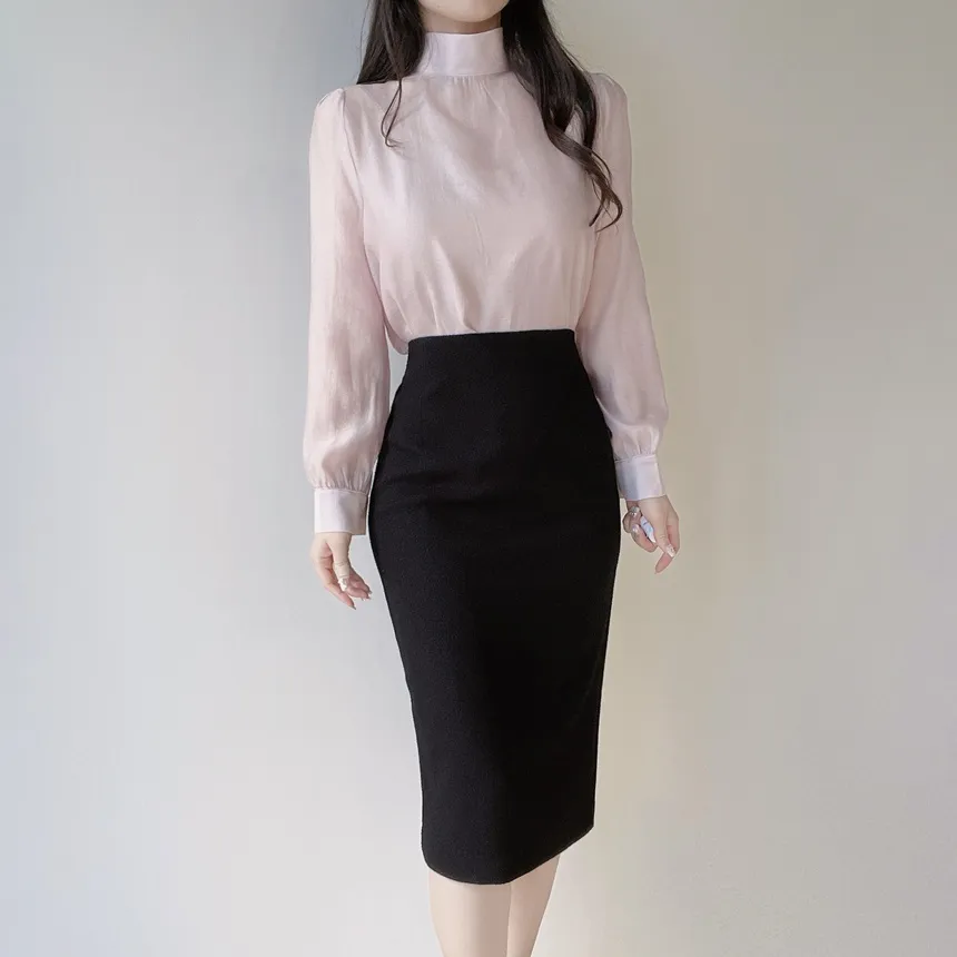 ツイードラウンドネックパール調ボタン肩パッドペプラムジャケットスカーフ付 | mirangmirang | 詳細画像35