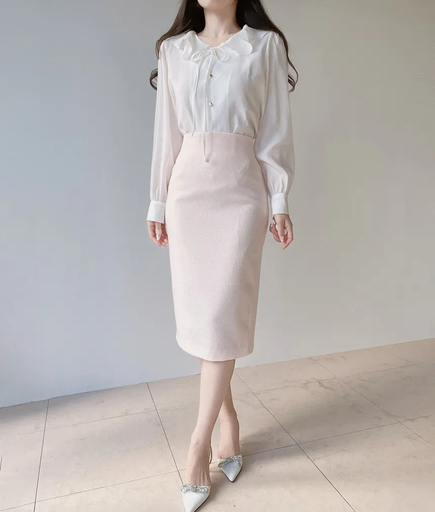 ツイードラウンドネックパール調ボタン肩パッドペプラムジャケットスカーフ付 | mirangmirang | 詳細画像55