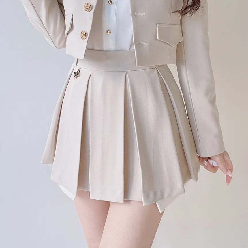 Vネックゴールドボタンクロップドフェイクポケットジャケット | mirangmirang | 詳細画像21