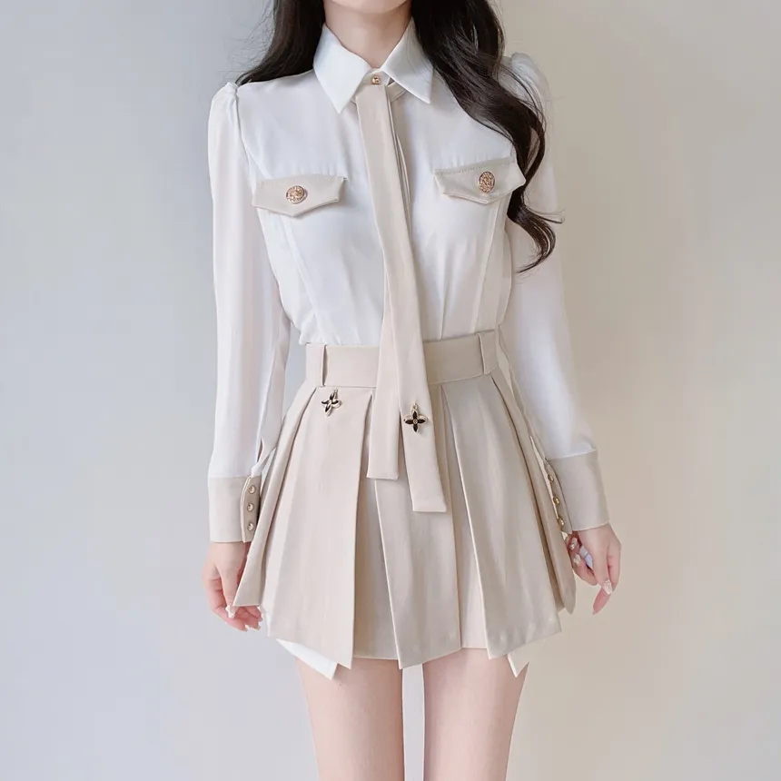 Vネックゴールドボタンクロップドフェイクポケットジャケット | mirangmirang | 詳細画像34