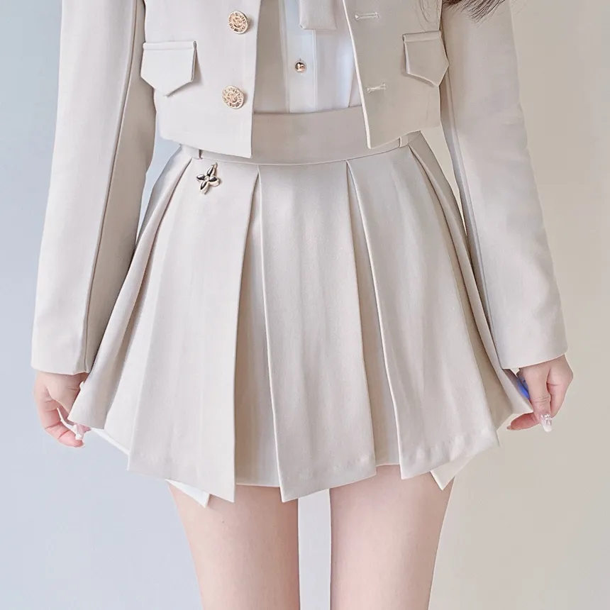 ゴールドボタンフェイクポケット長袖カラー配色ブラウスストラップ付 | mirangmirang | 詳細画像17