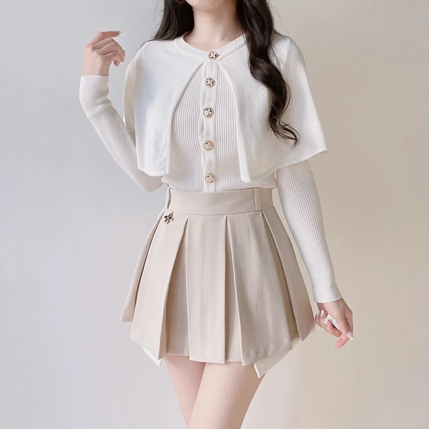 ゴールドボタンフェイクポケット長袖カラー配色ブラウスストラップ付 | mirangmirang | 詳細画像19