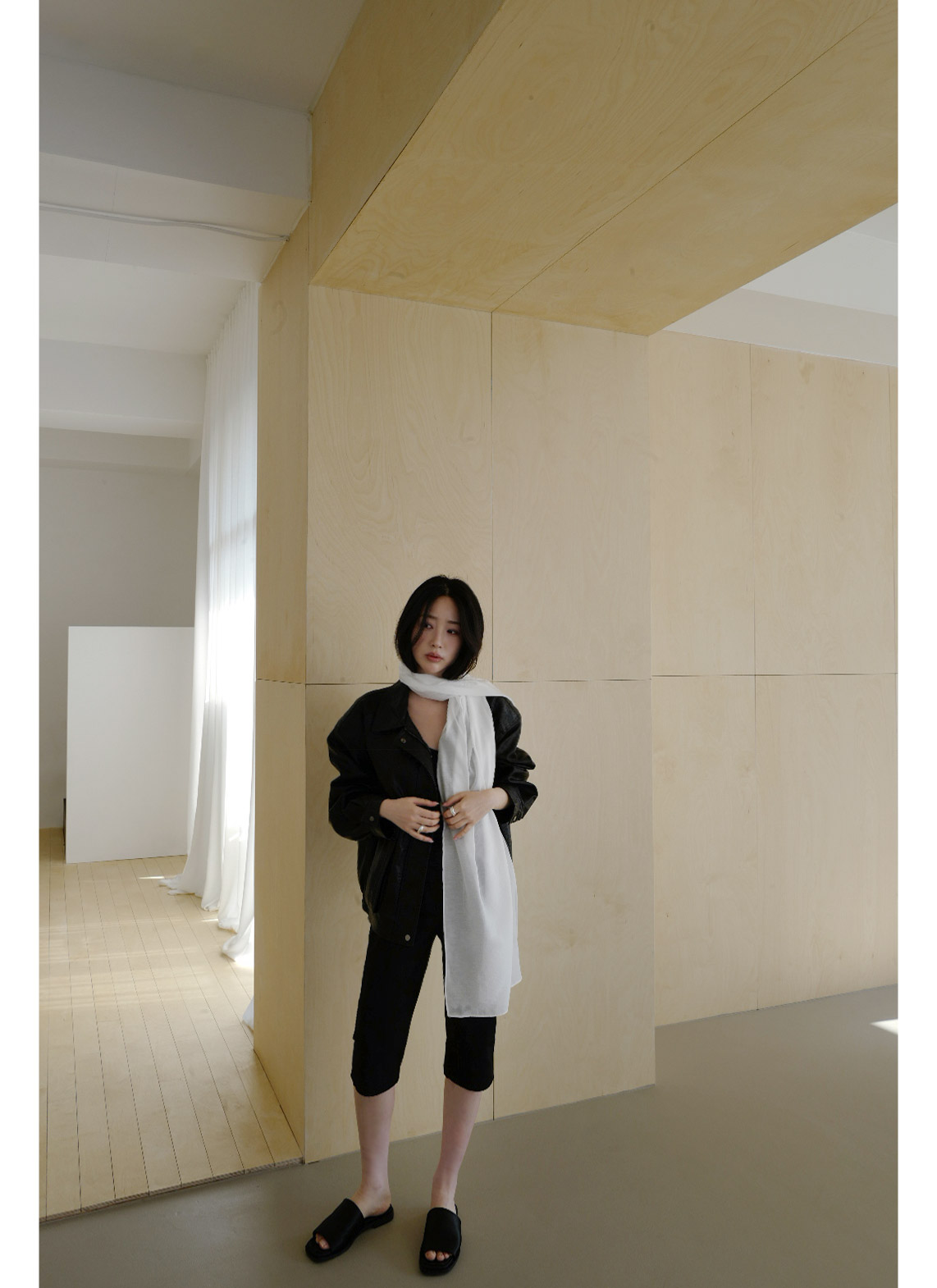 レザー調スクエア無地スリッパ春夏秋 | 詳細画像2