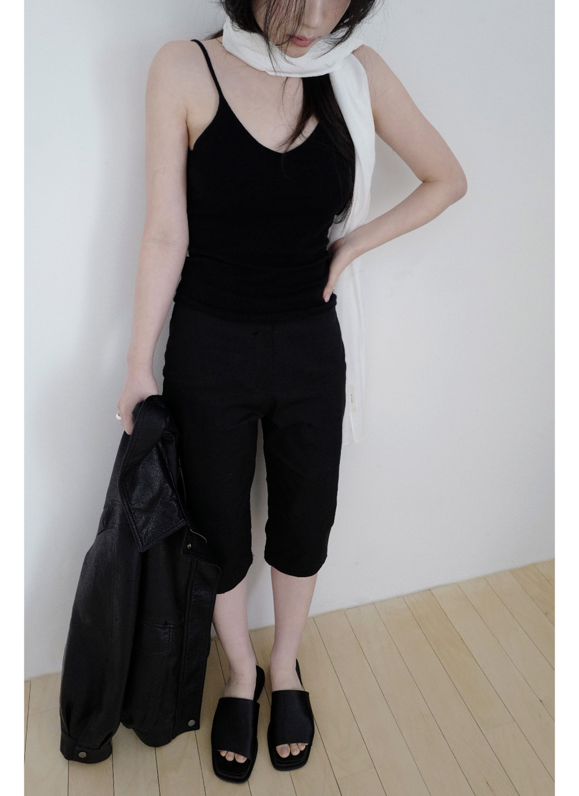 レザー調スクエア無地スリッパ春夏秋 | 詳細画像6