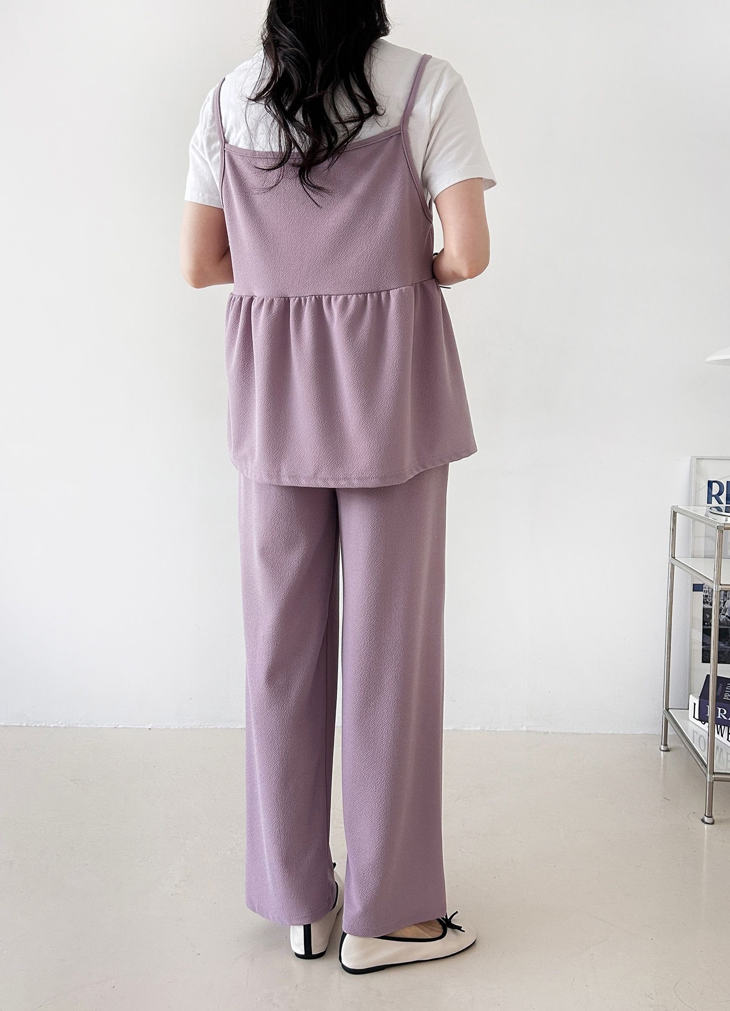 Vネックウエストゴムギャザーワイドセットアップパンツベスト | 詳細画像22