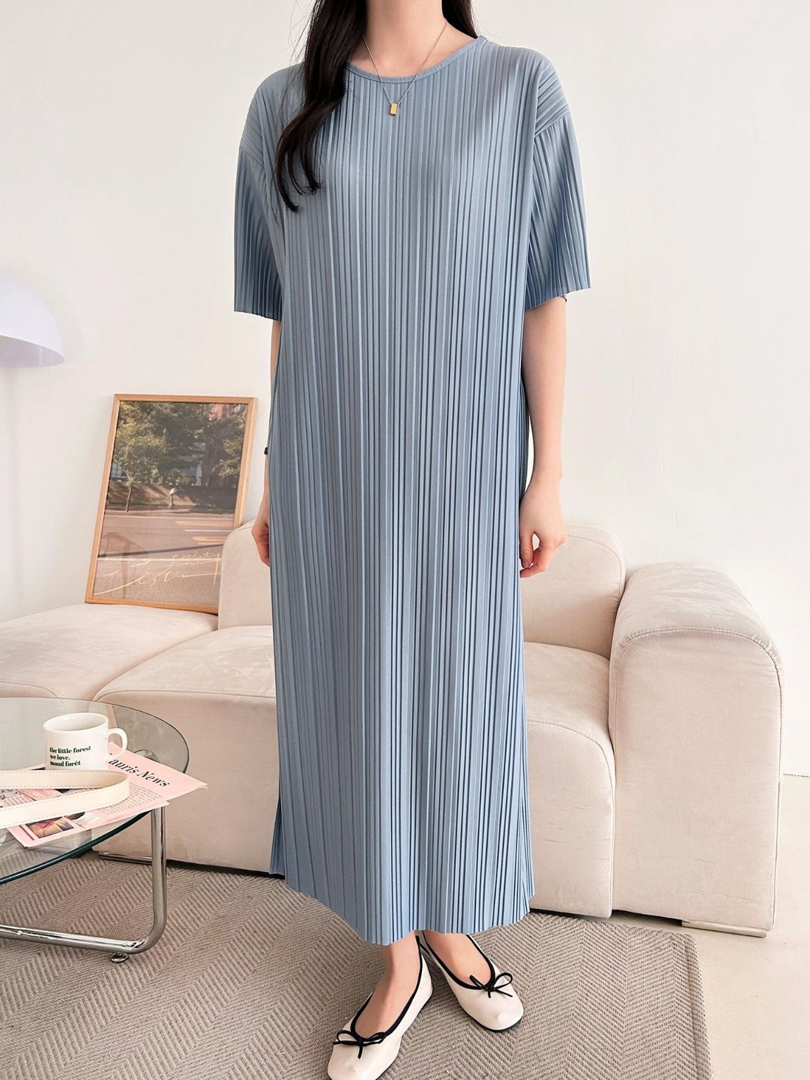 ラウンドネックリンクルロングルーズ半袖ワンピース | 詳細画像29