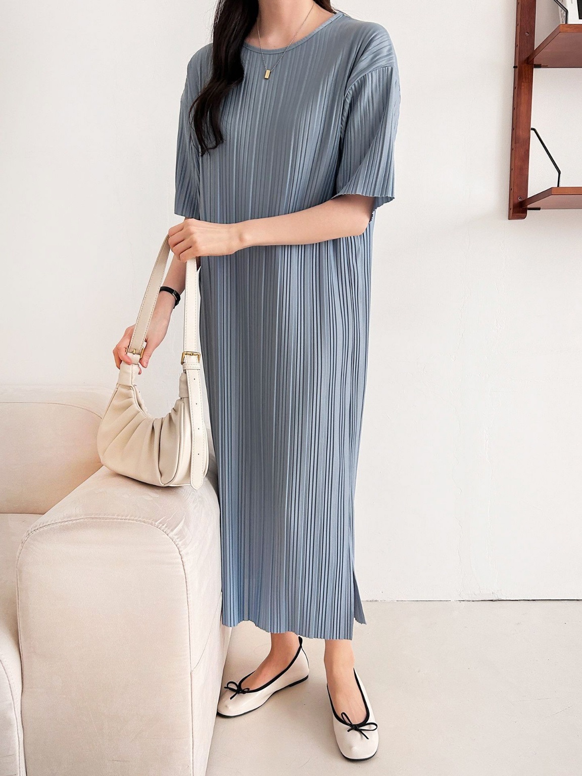 ラウンドネックリンクルロングルーズ半袖ワンピース | 詳細画像34