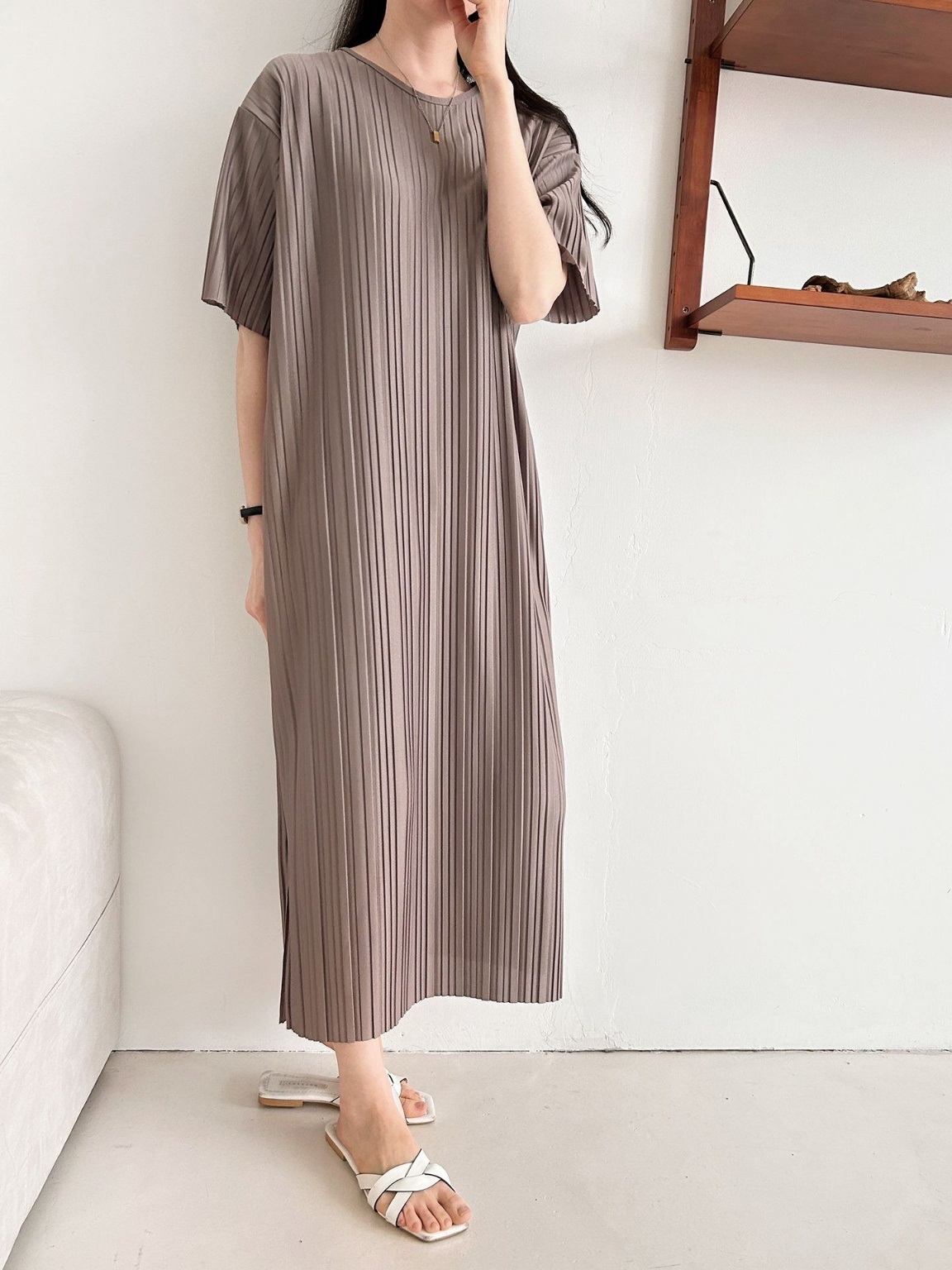 ラウンドネックリンクルロングルーズ半袖ワンピース | 詳細画像19