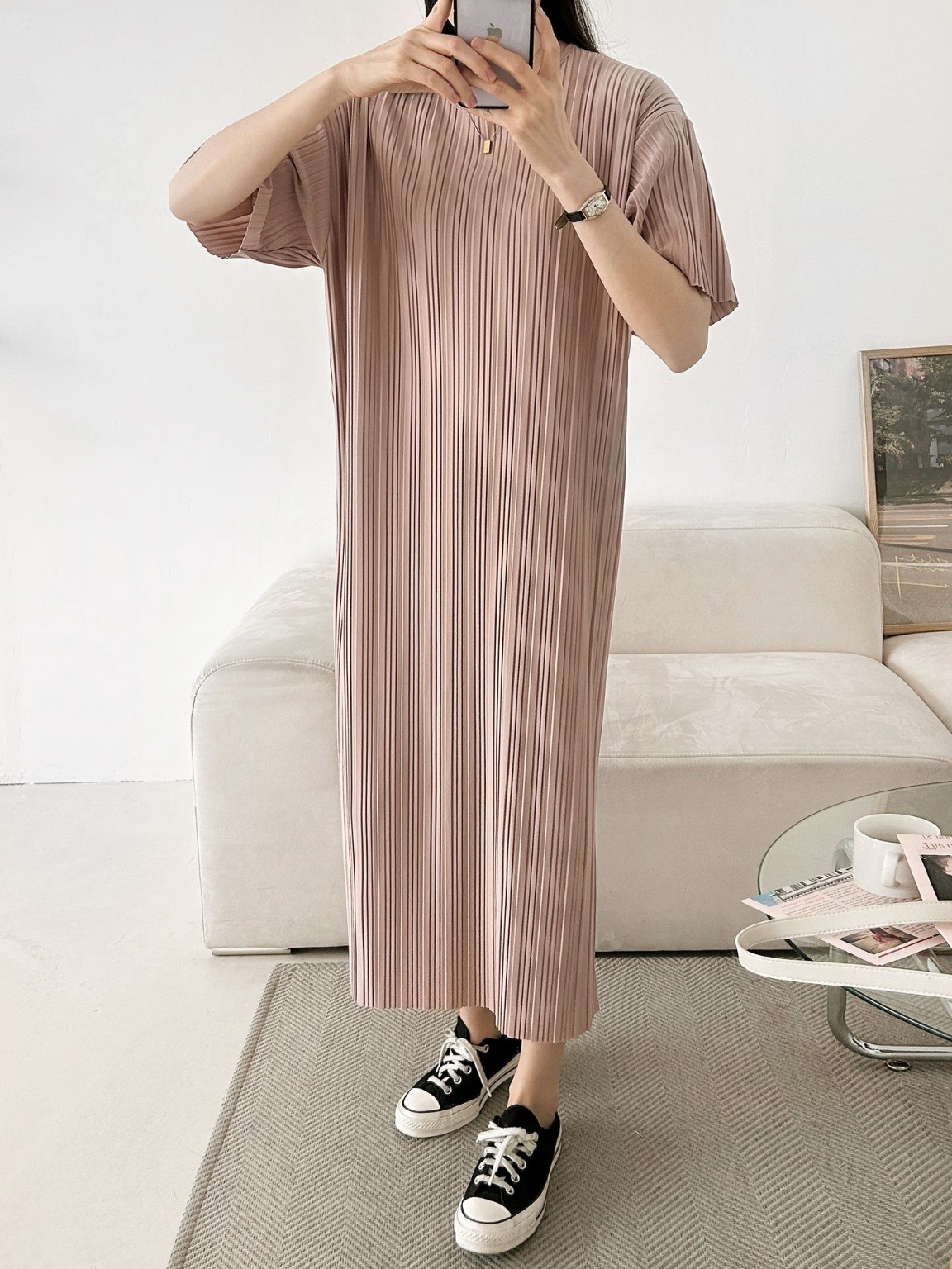 ラウンドネックリンクルロングルーズ半袖ワンピース | 詳細画像41