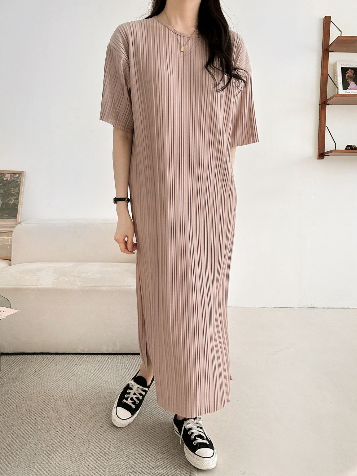 ラウンドネックリンクルロングルーズ半袖ワンピース | 詳細画像42