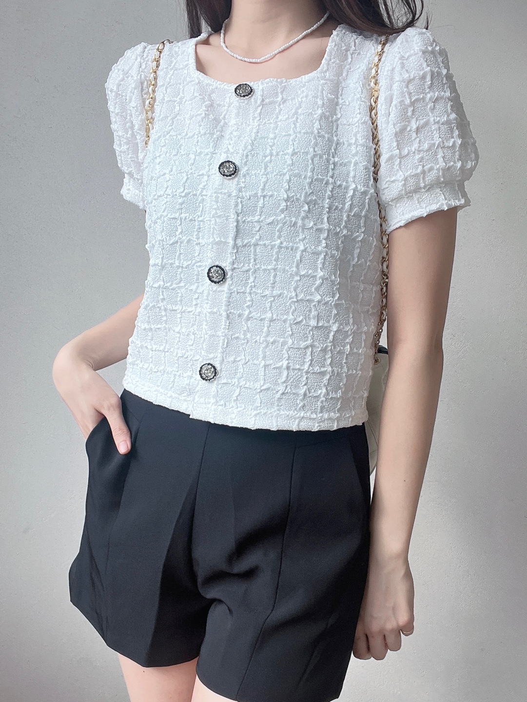 ボタンラウンドネックベーシック半袖カーディガン | 詳細画像2