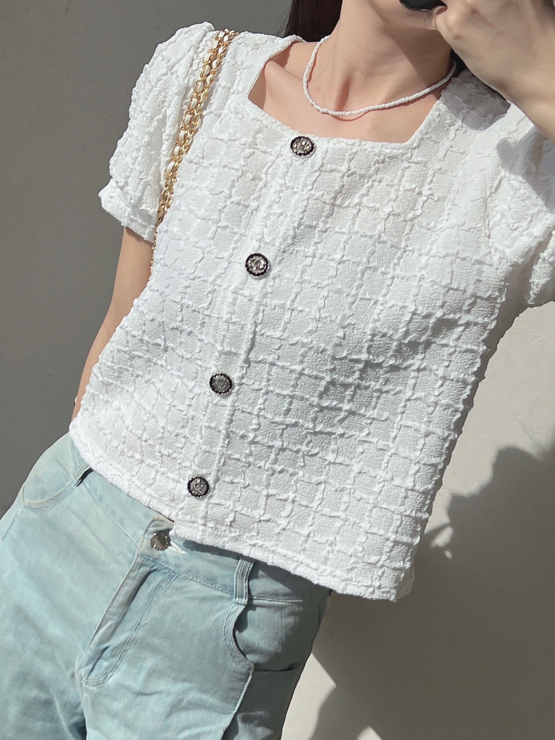 ボタンラウンドネックベーシック半袖カーディガン | 詳細画像7