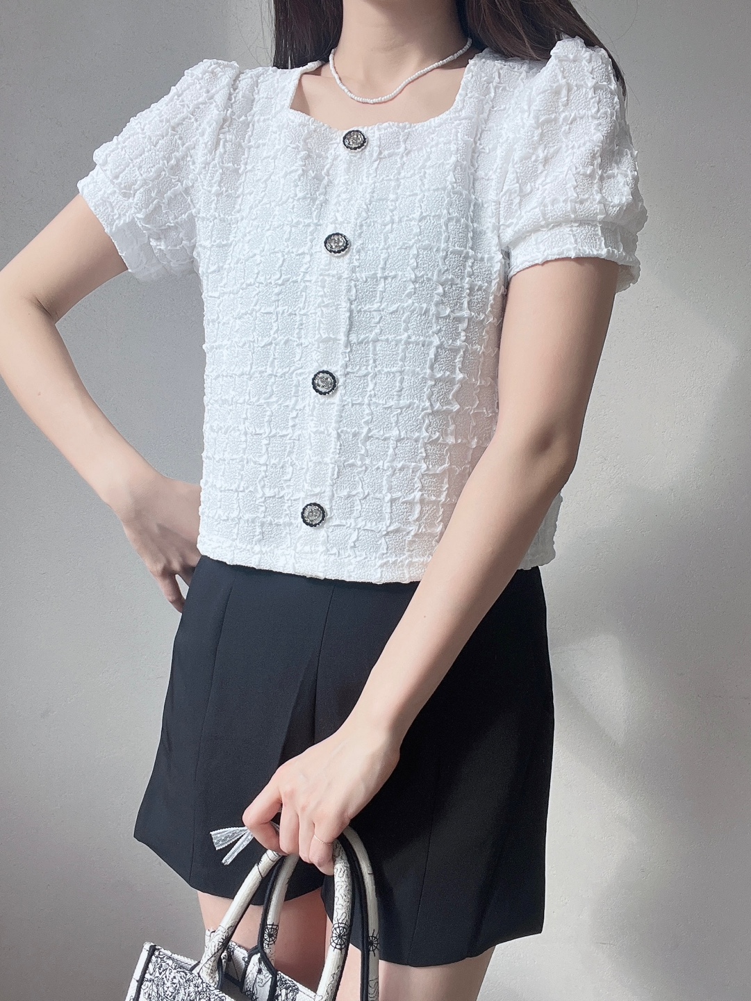 ボタンラウンドネックベーシック半袖カーディガン | 詳細画像5