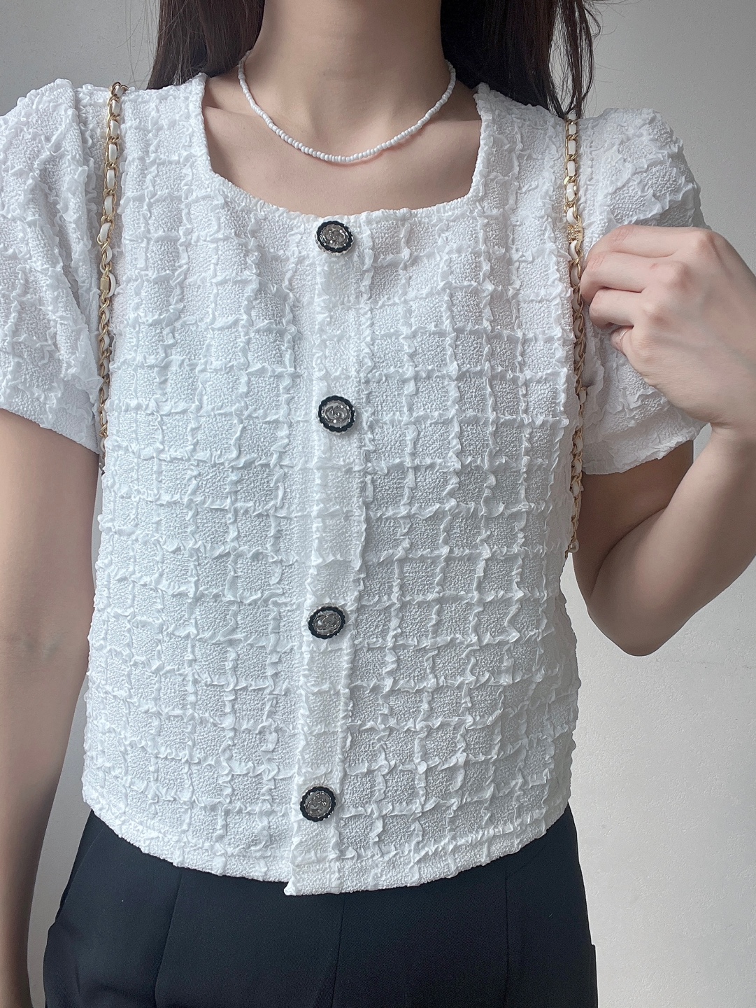 ボタンラウンドネックベーシック半袖カーディガン | 詳細画像8