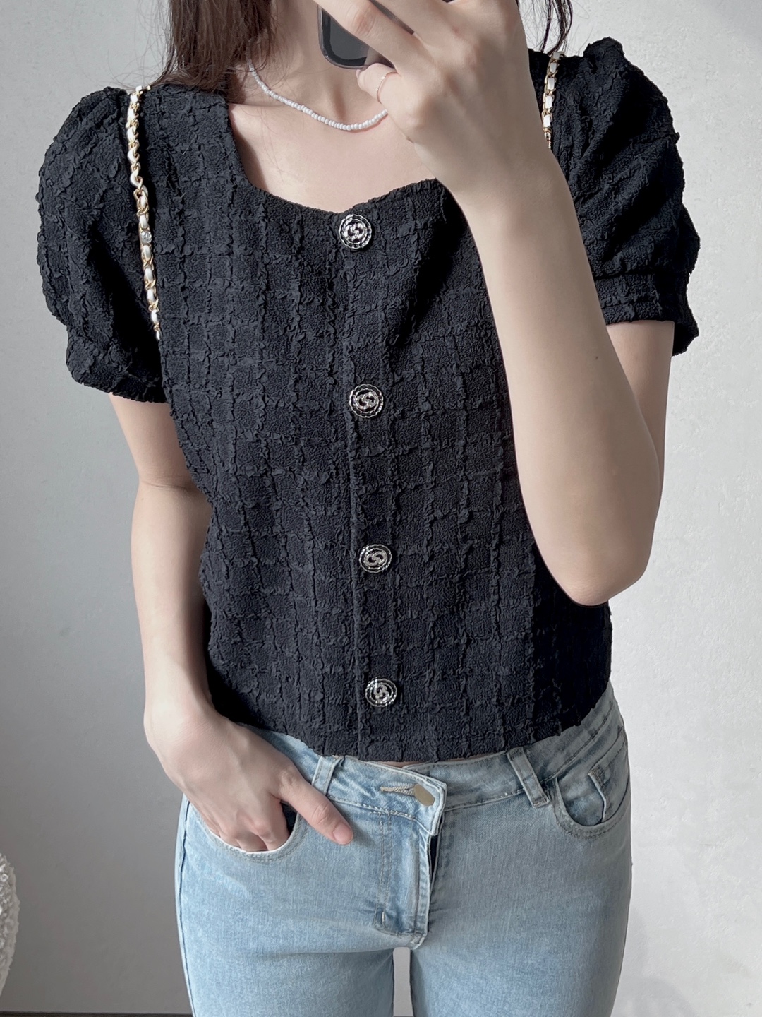 ボタンラウンドネックベーシック半袖カーディガン | 詳細画像9