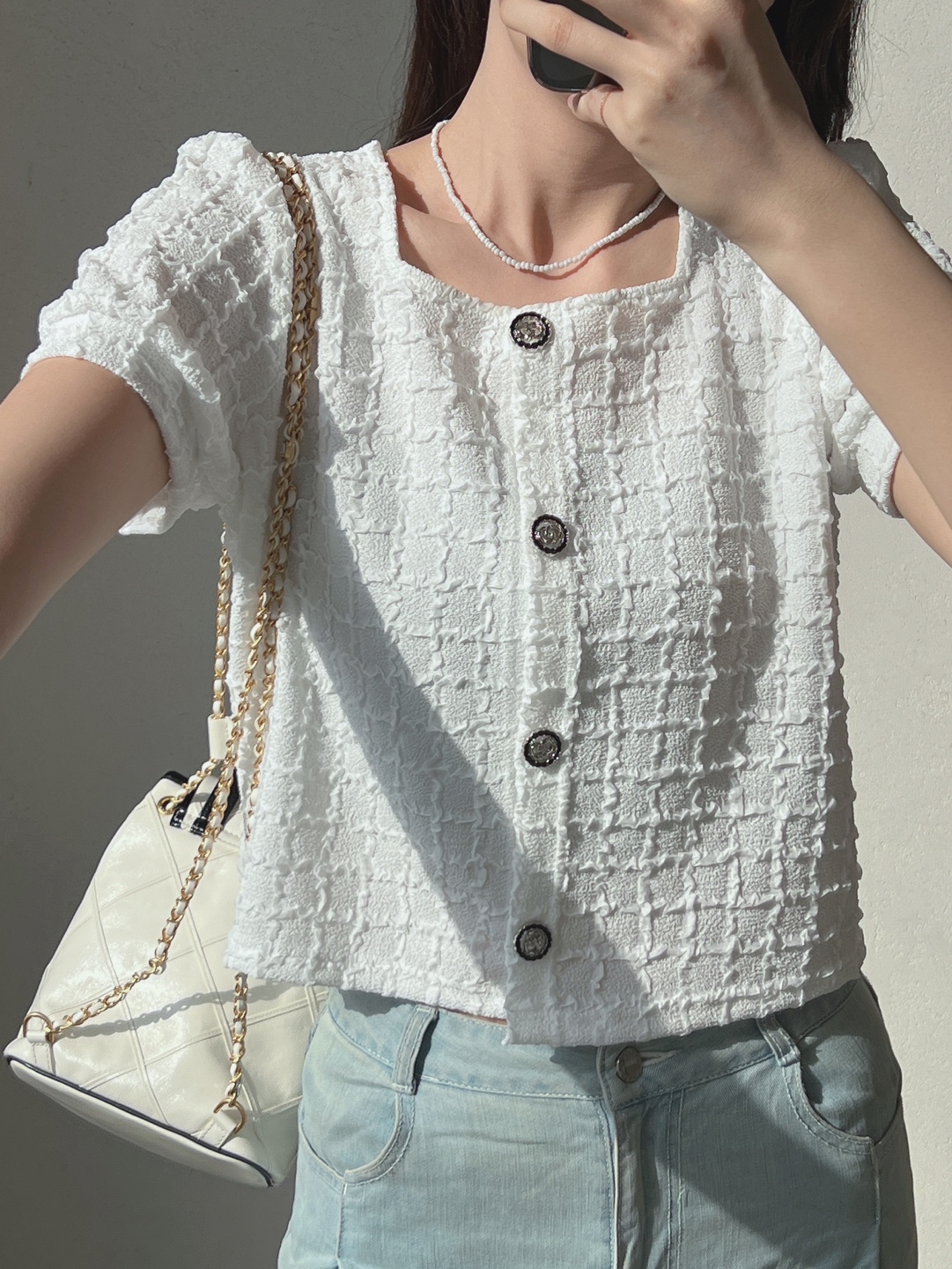 ボタンラウンドネックベーシック半袖カーディガン | 詳細画像10