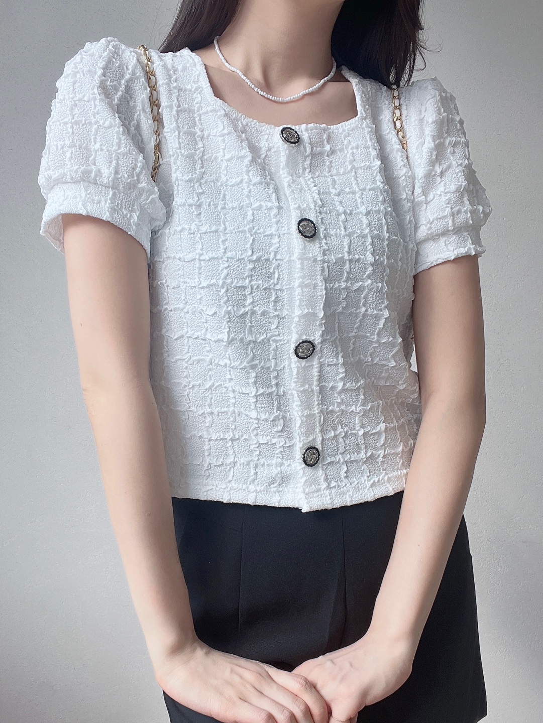 ボタンラウンドネックベーシック半袖カーディガン | 詳細画像11