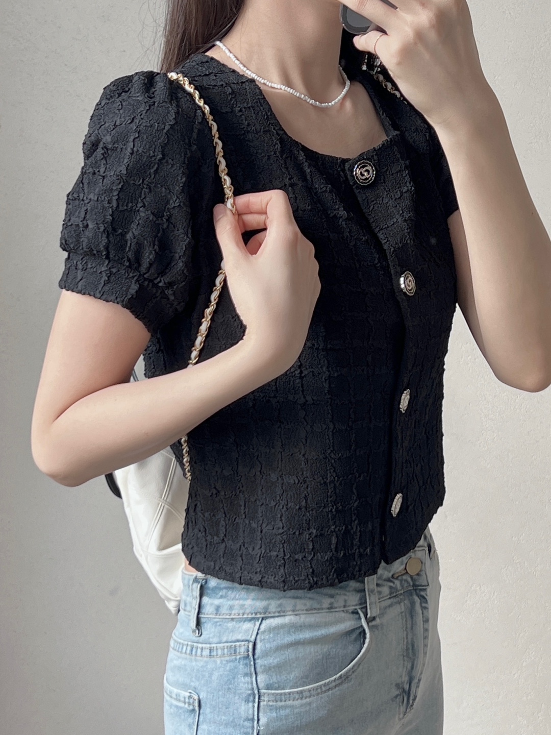 ボタンラウンドネックベーシック半袖カーディガン | 詳細画像12