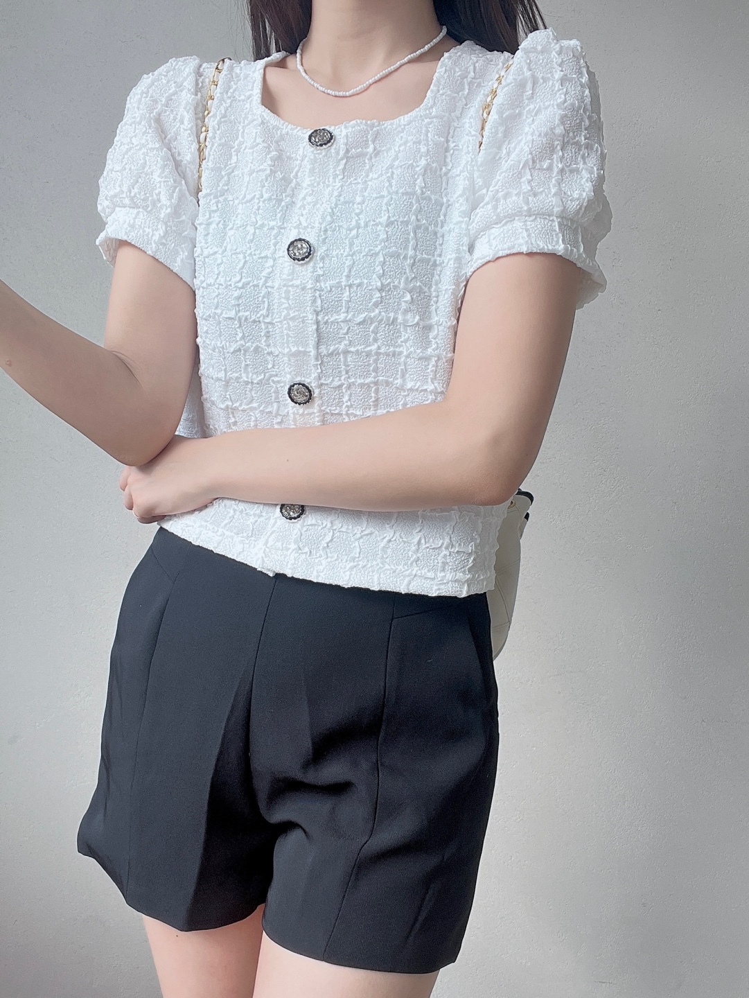 ボタンラウンドネックベーシック半袖カーディガン | 詳細画像13