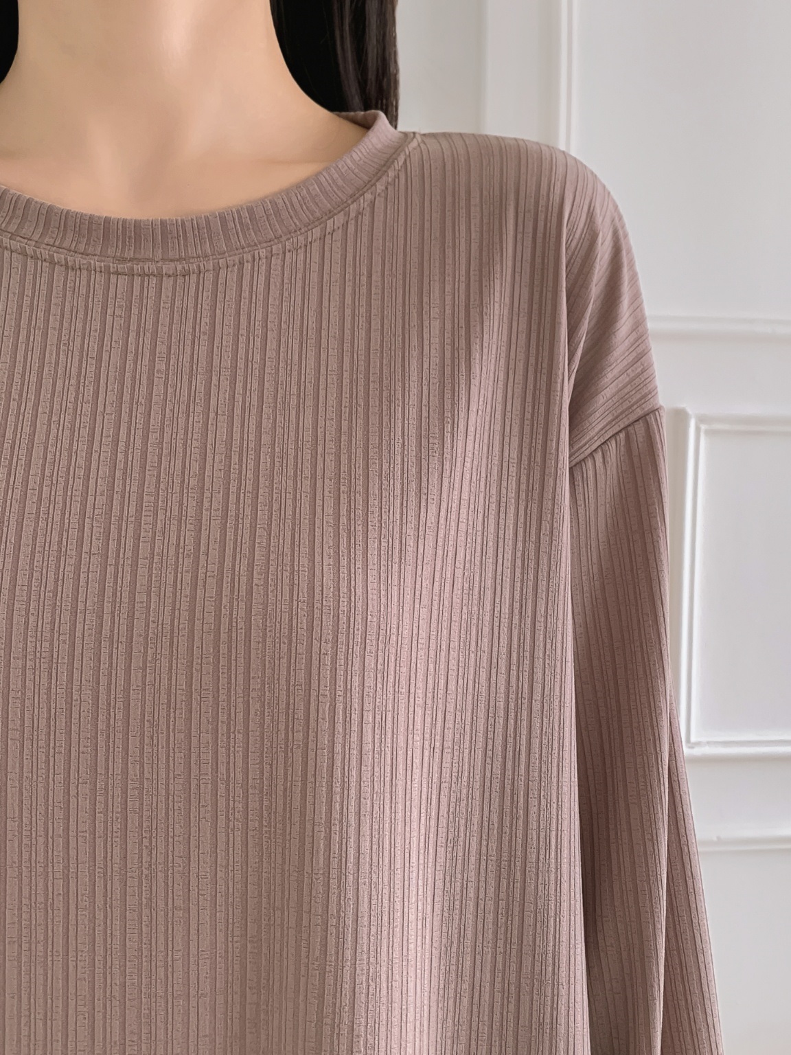 ラウンドネックリンクルボクシールーズ長袖ワンピース | 詳細画像3