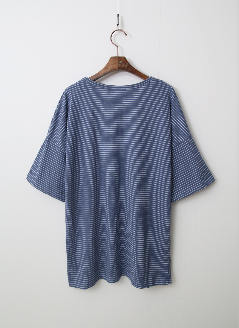ラウンドネックベーシックルーズ半袖ボーダー配色Tシャツ | 詳細画像14