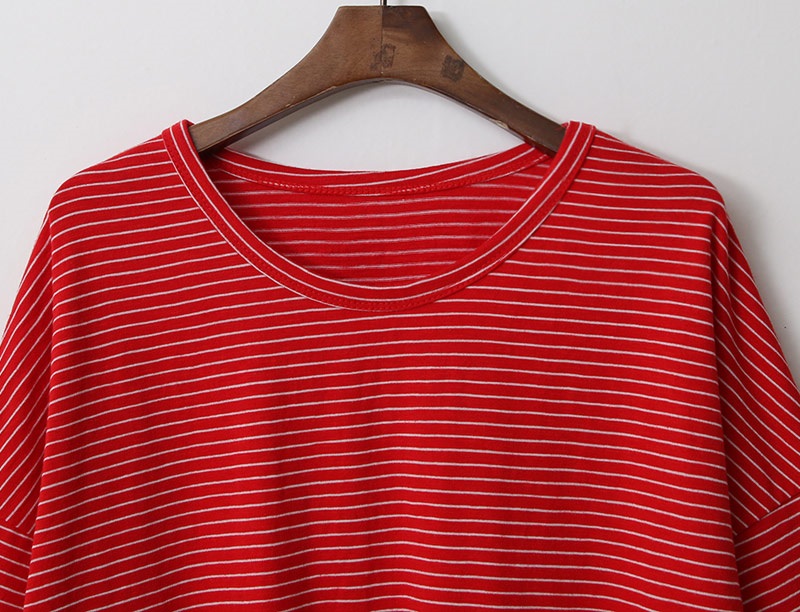 ラウンドネックベーシックルーズ半袖ボーダー配色Tシャツ | 詳細画像16