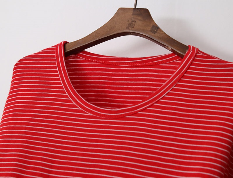 ラウンドネックベーシックルーズ半袖ボーダー配色Tシャツ | 詳細画像18